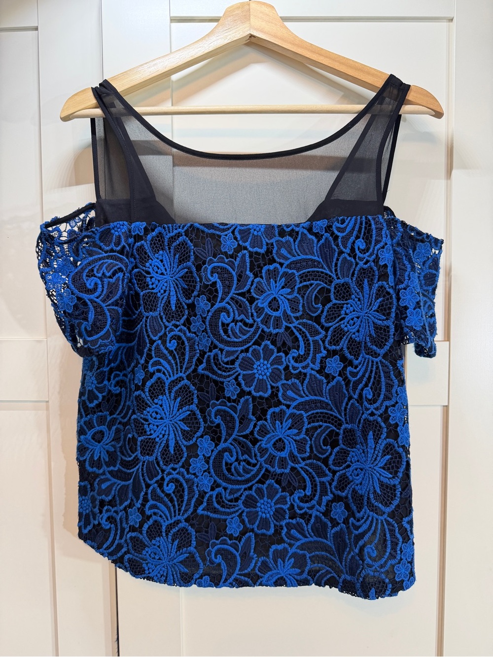 cooper & ella Black Sheer Yoke Camisole with Royal Blue Floral Lace B7